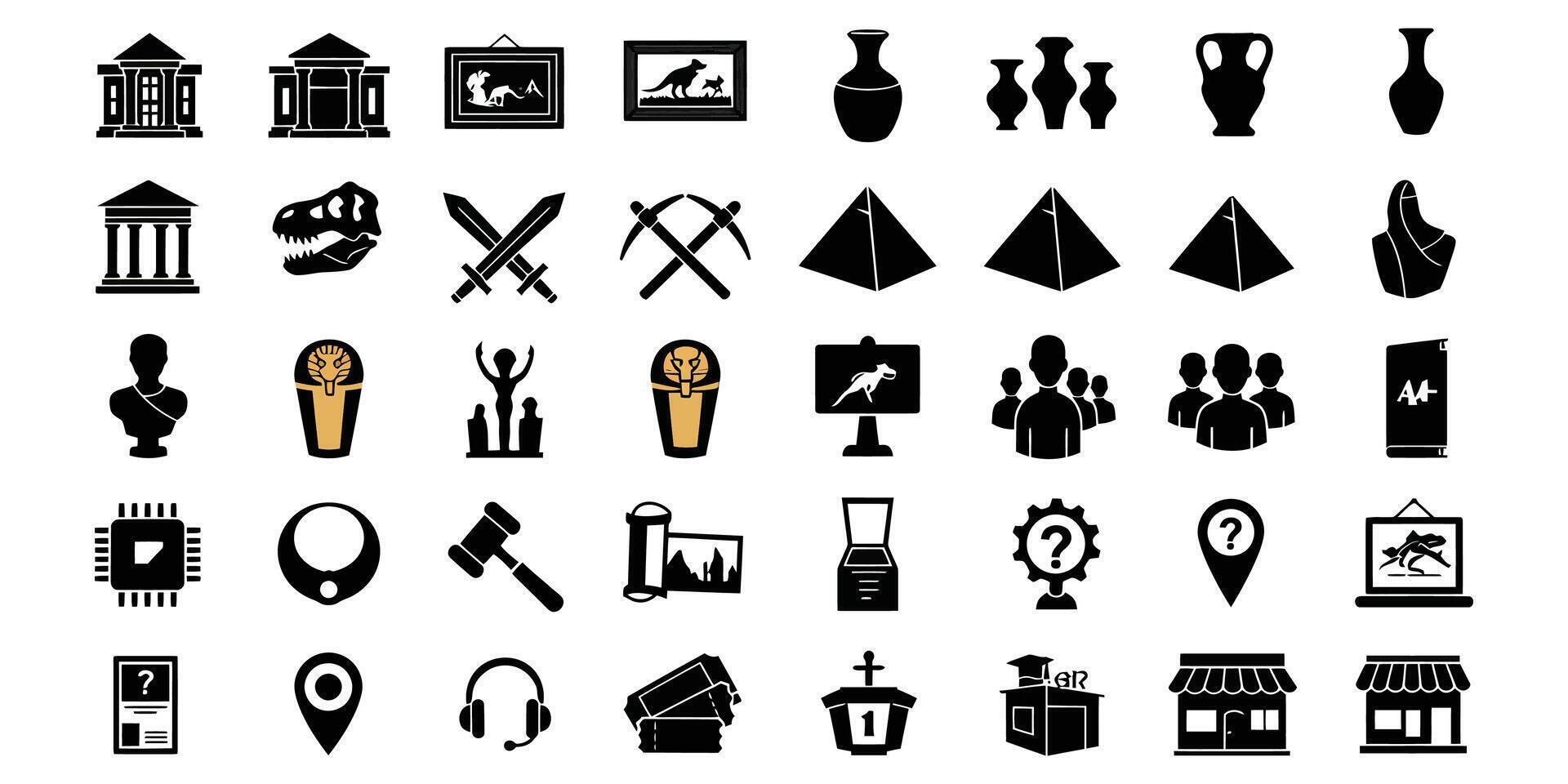 Cultural Heritage Museum Artifacts Icons and Historical Elements Design vector