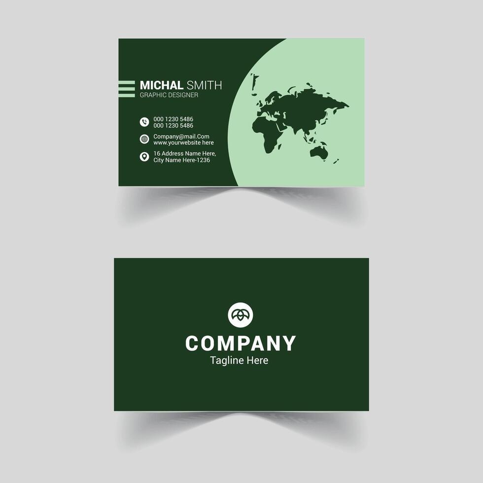 Contact Details and Connection Business Card Design in Green vector