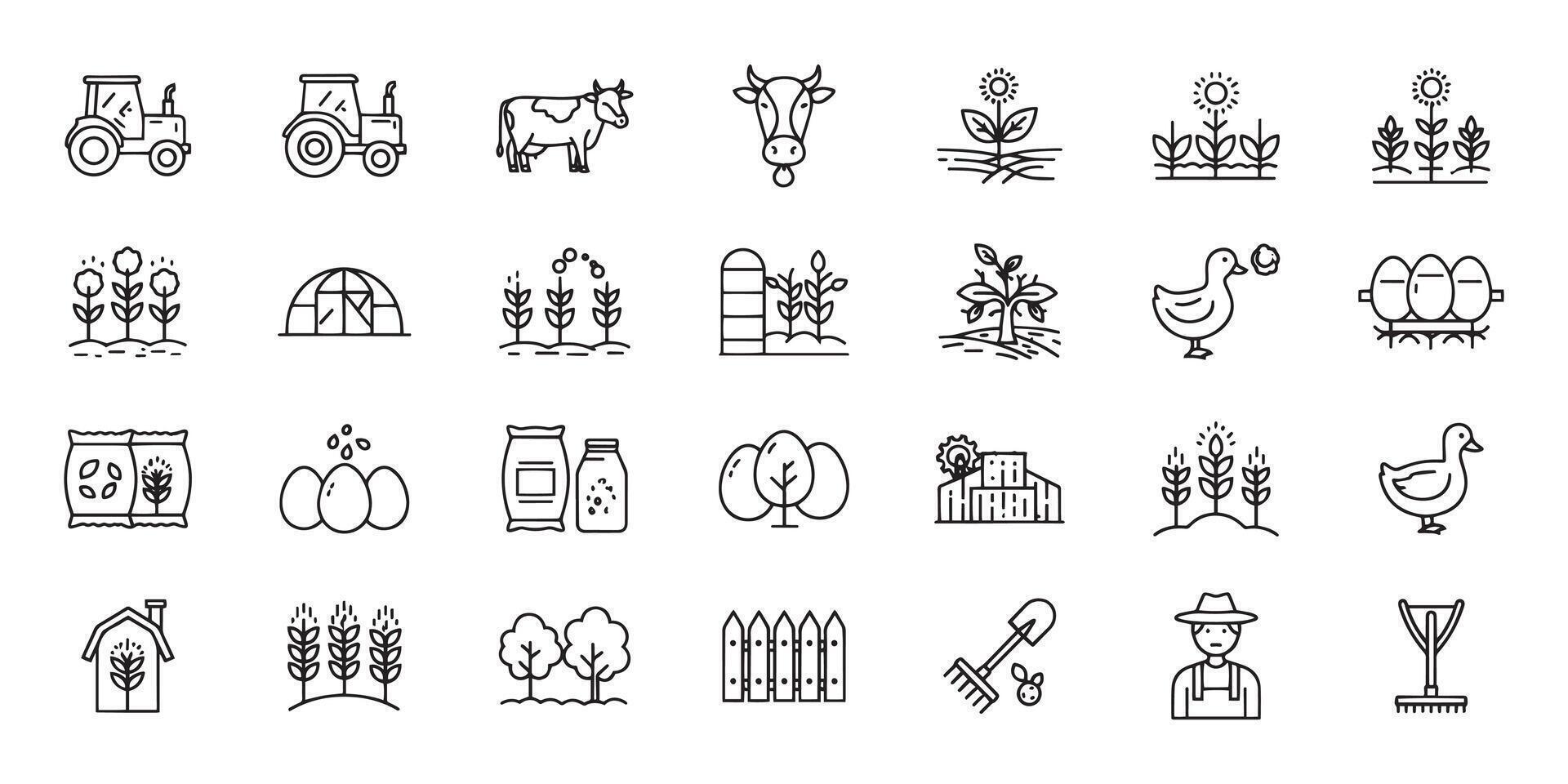 Agriculture Farming and Food Production Pictogram Set icon vector