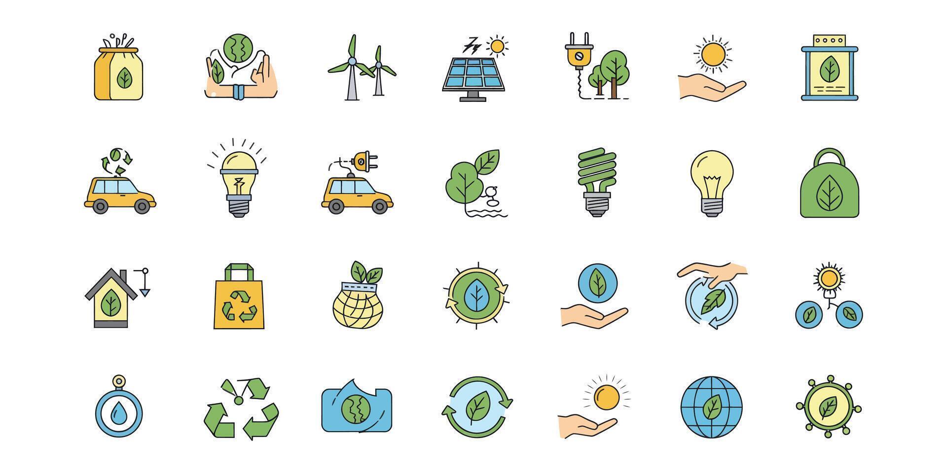 Icons Depicting Environmentally Sustainable Choices and Eco-Friendly Practices vector