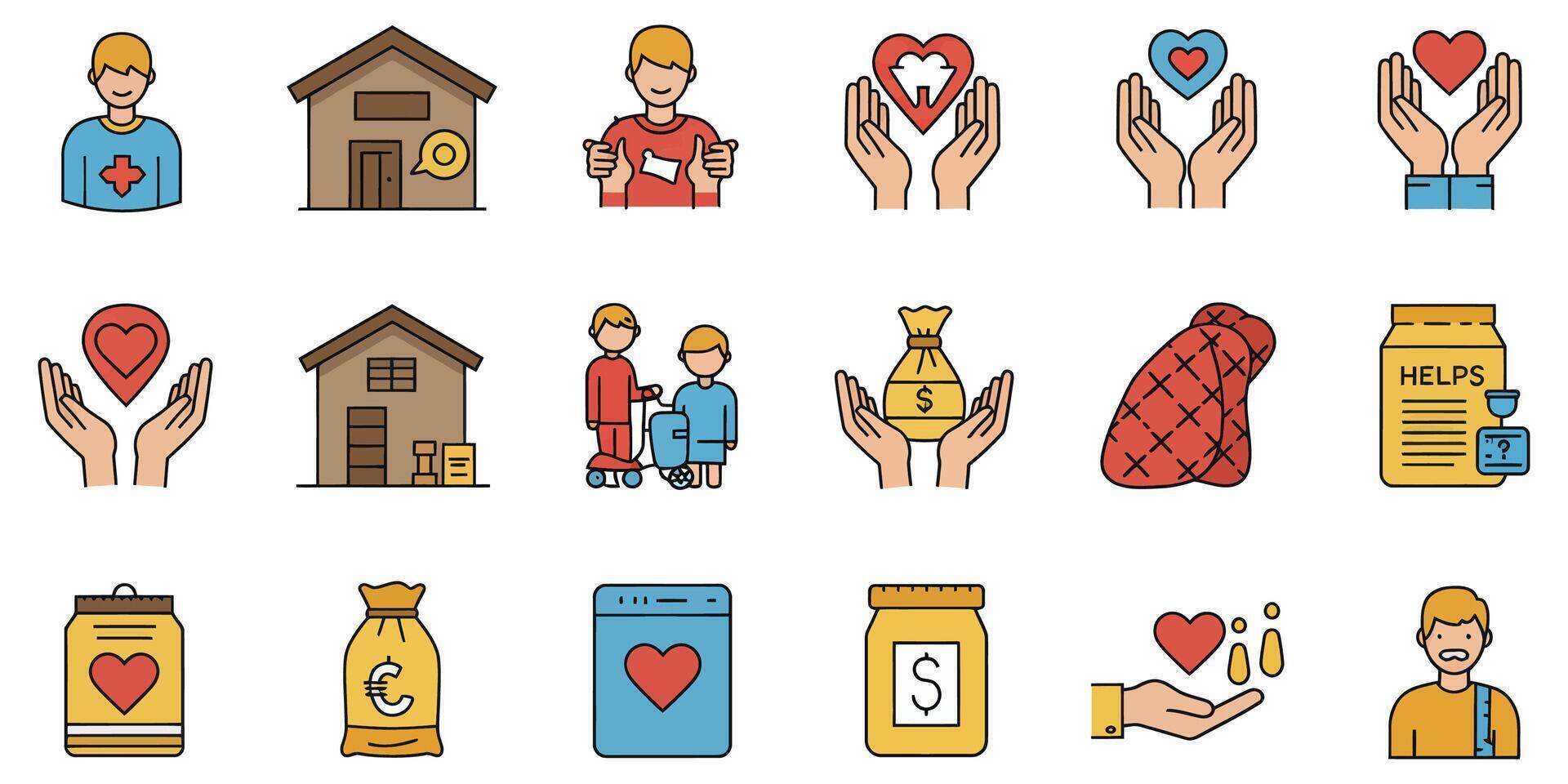 Icons Depicting Charity and Support for the Needy vector