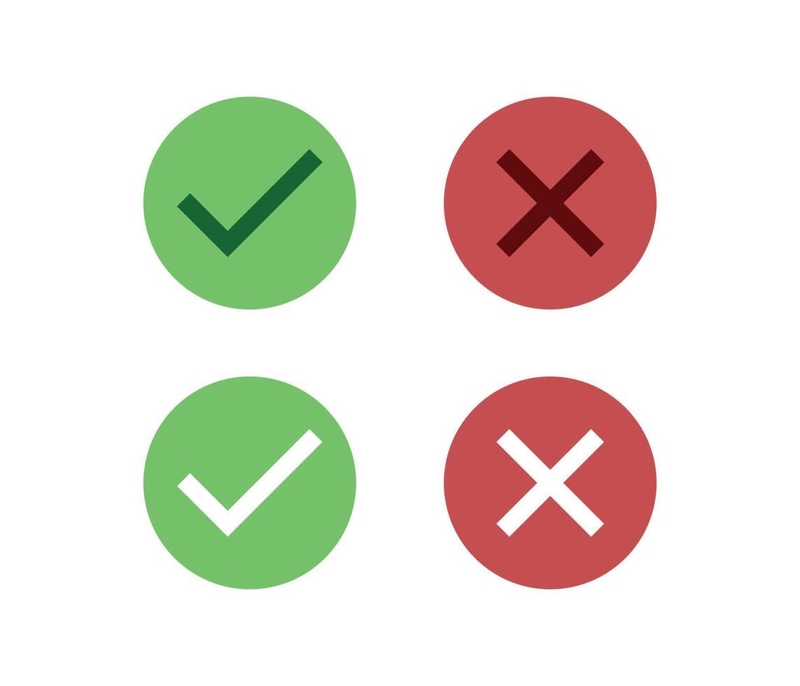 tick and cross icon in green and red vector