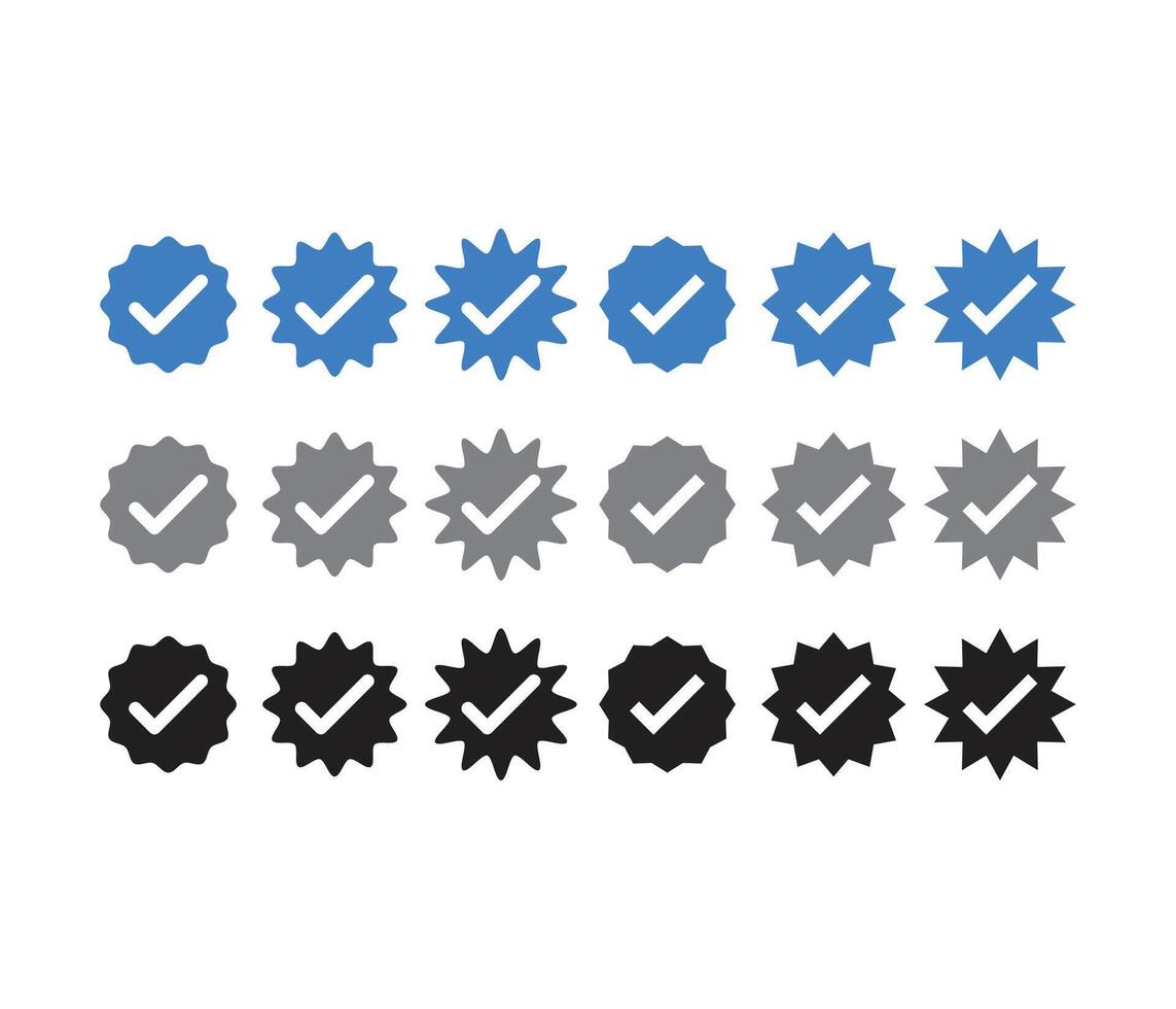check mark in zigzag circle. verified badge symbol. social media popular verified profile badge icon set. vector
