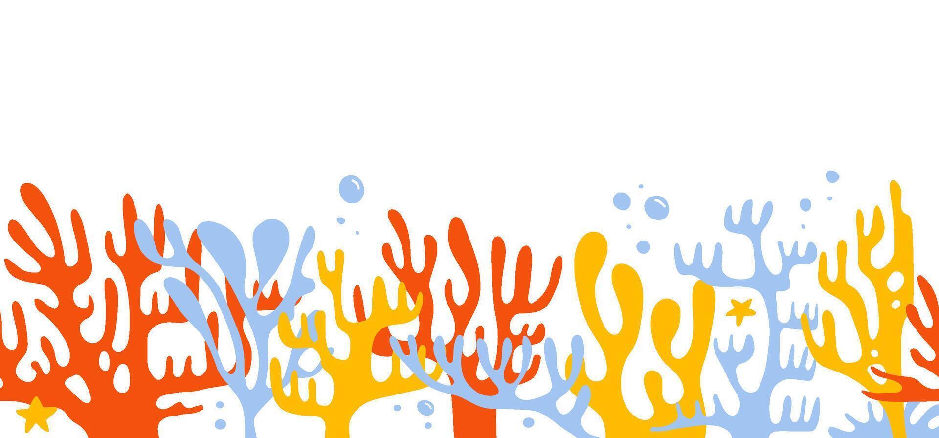 Exotic coral reef seamless border with underwater nature life concept. flat hand drawn graphic design vector
