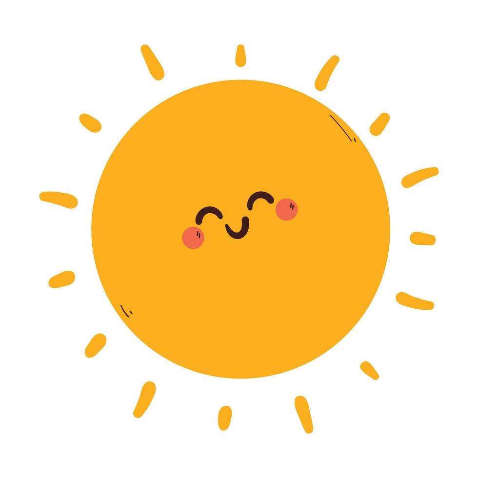 cute drawing sun smiling happily. animal doodle for sticker, icon vector