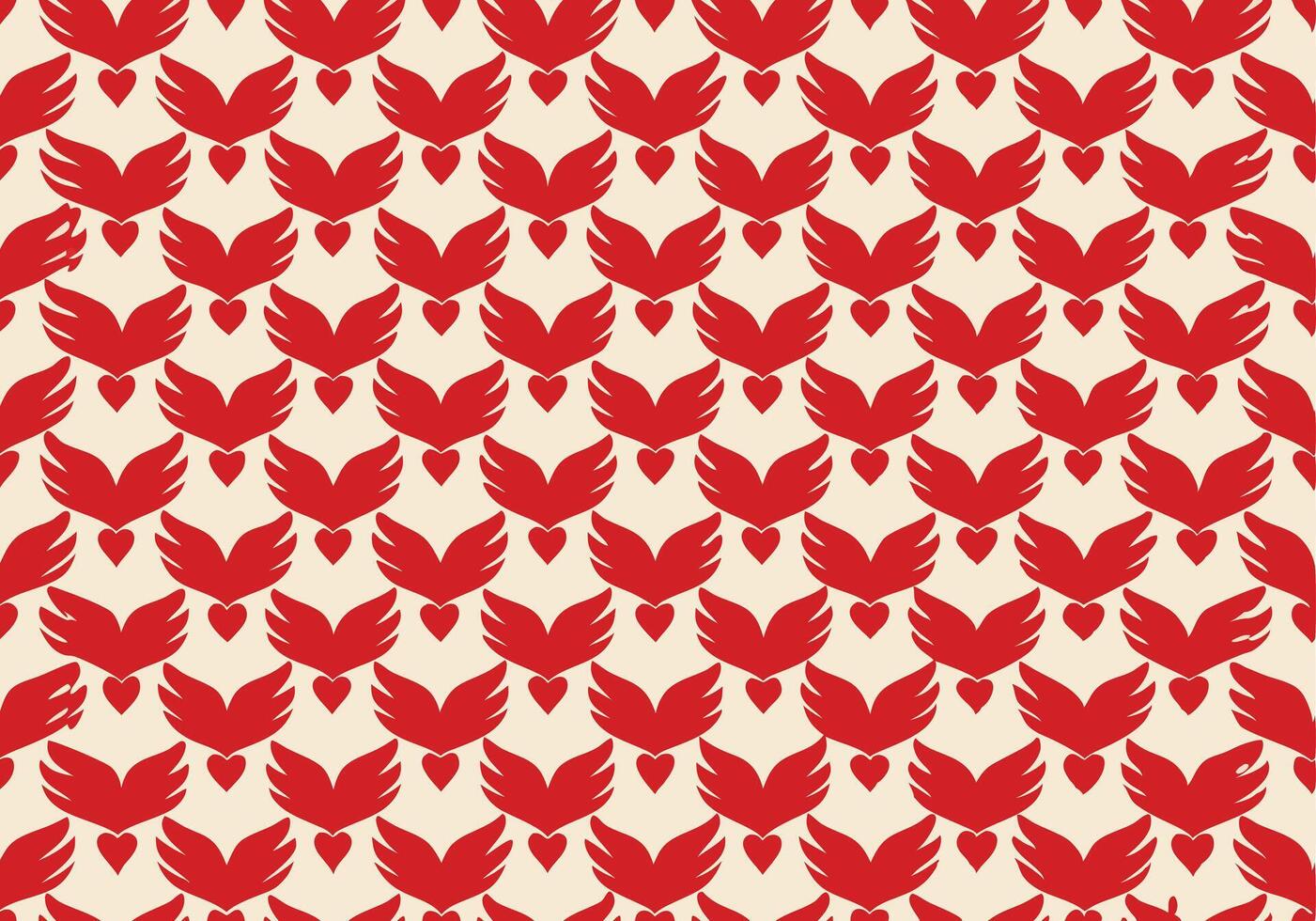 Red Heart Wings Pattern Romantic Love, Valentines Day Design. vector