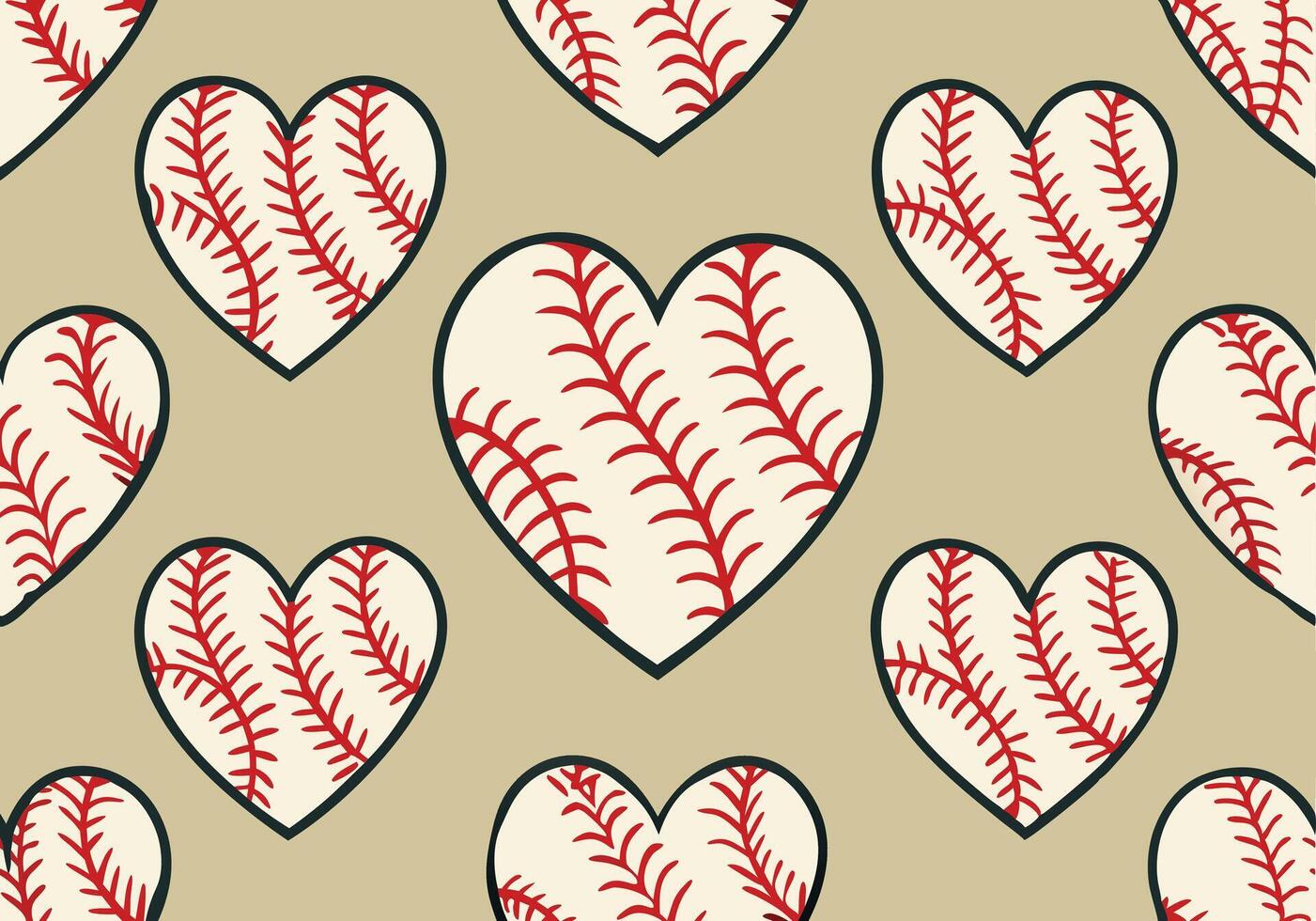 Heart-shaped Baseball Pattern Seamless Background. vector