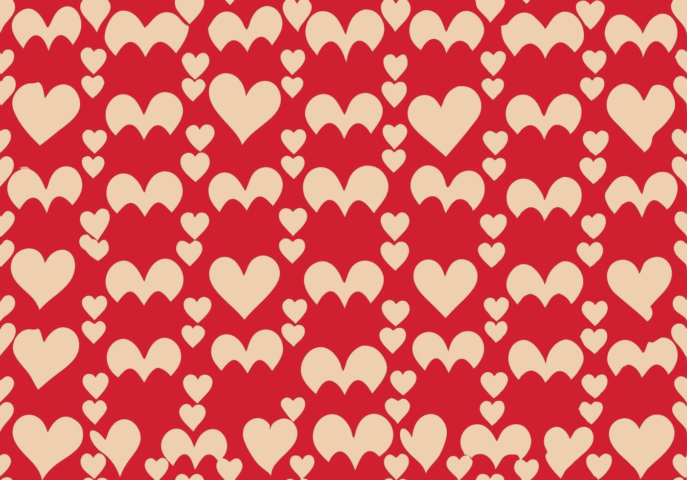 Red Romantic Background Seamless Beige Heart Pattern Design. vector