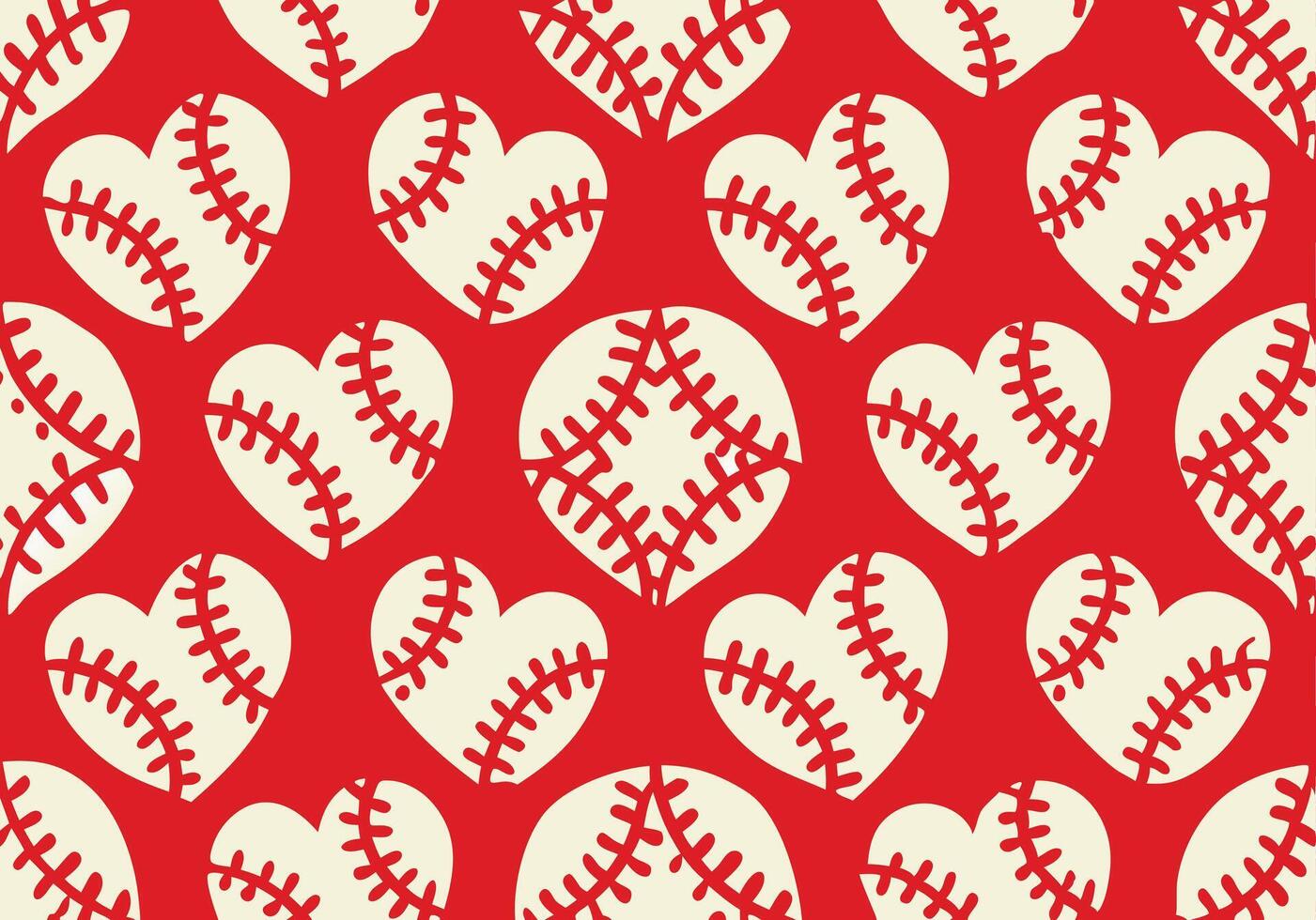 Red Baseball Heart Pattern Love, Sport, Seamless Design. vector