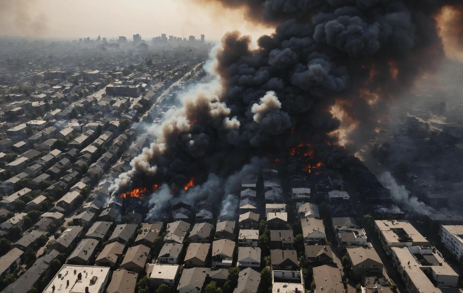 A large fire is burning in the middle of a city photo