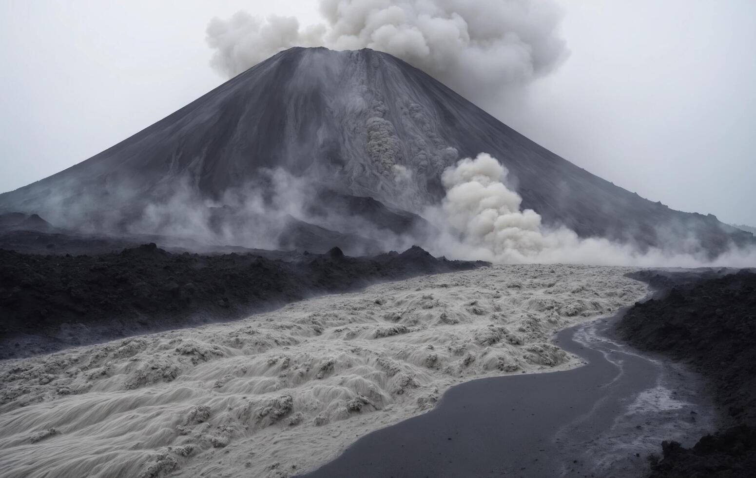 A large volcano is spewing out smoke and ash photo