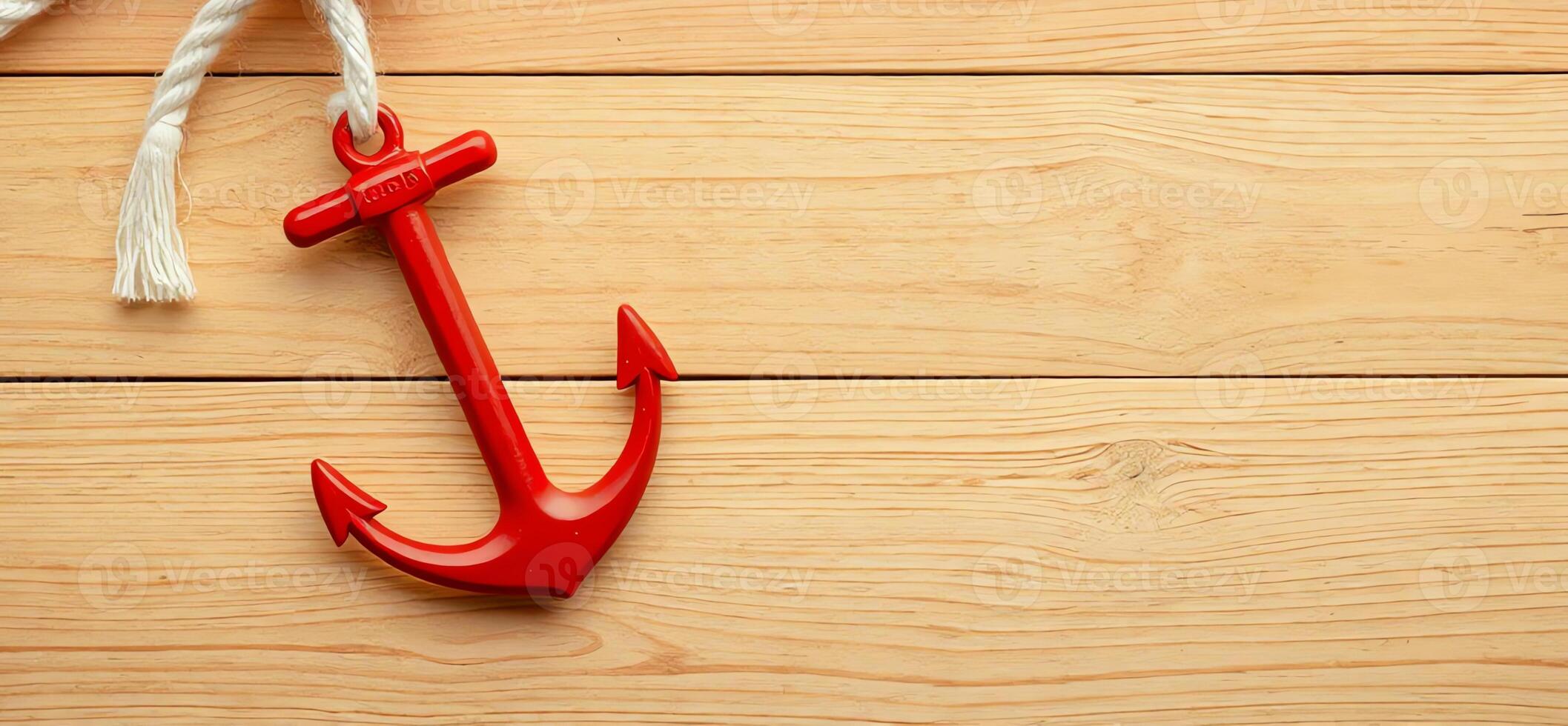 Red Anchor on Wooden Surface photo