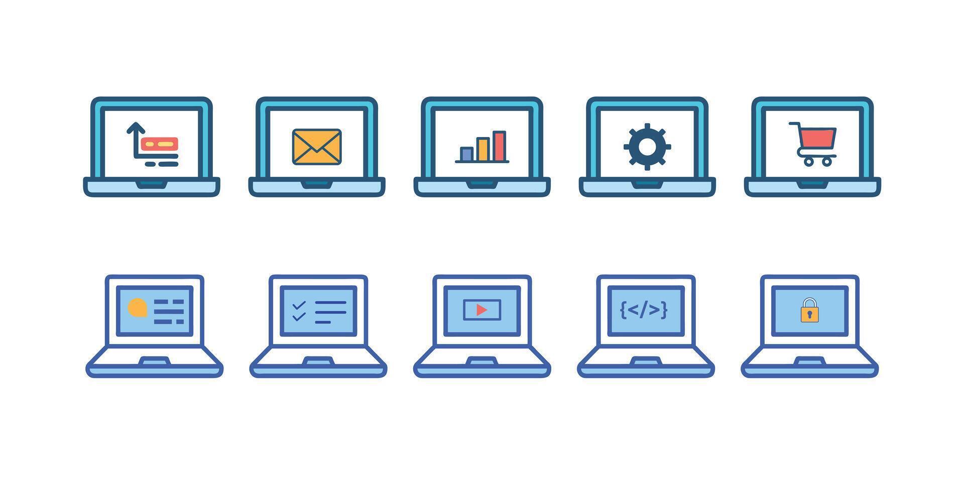 Modern Laptop Icon Collection for Digital Marketing and Development vector