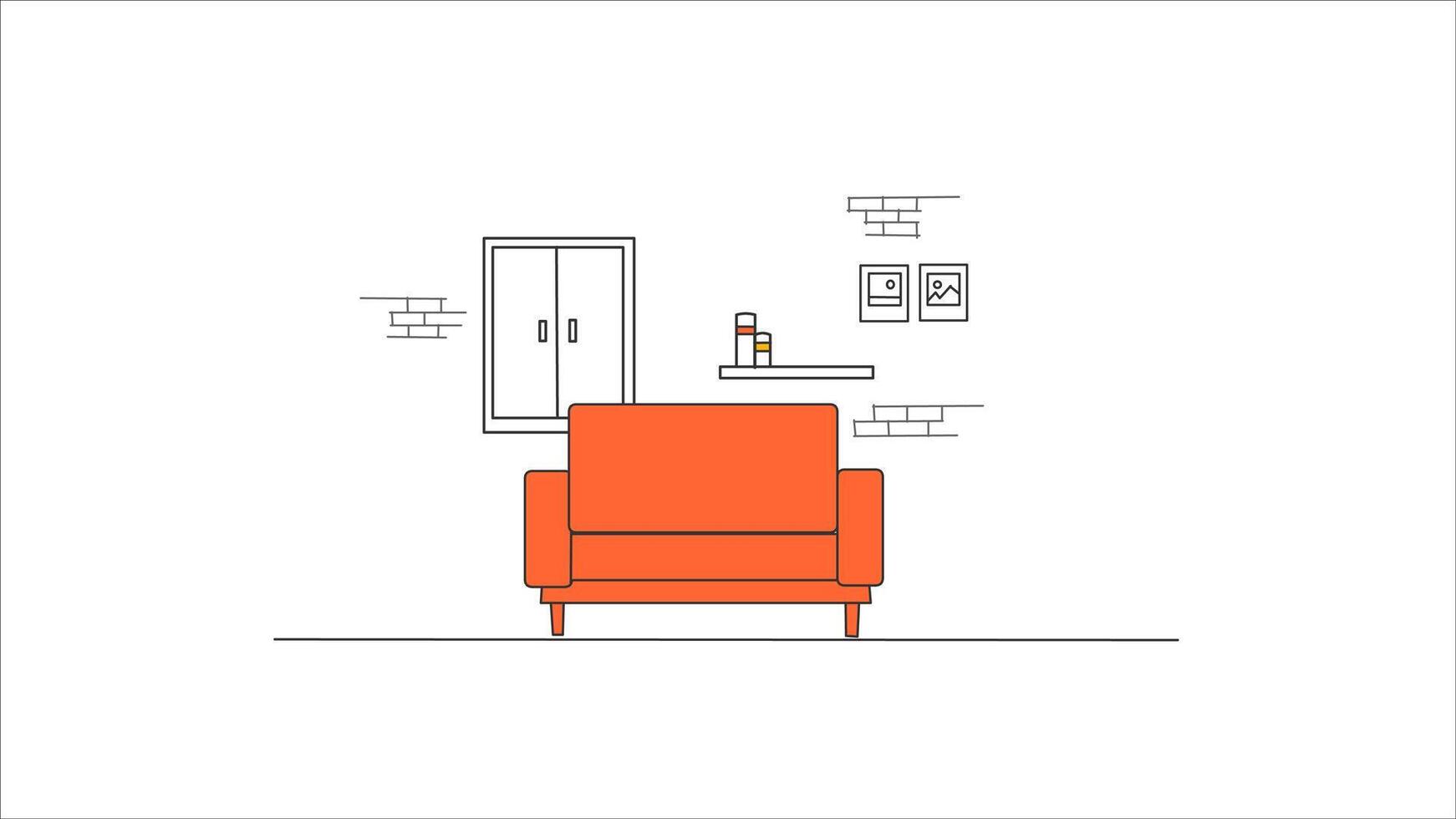 2d line sofa room for office or business meeting room vector
