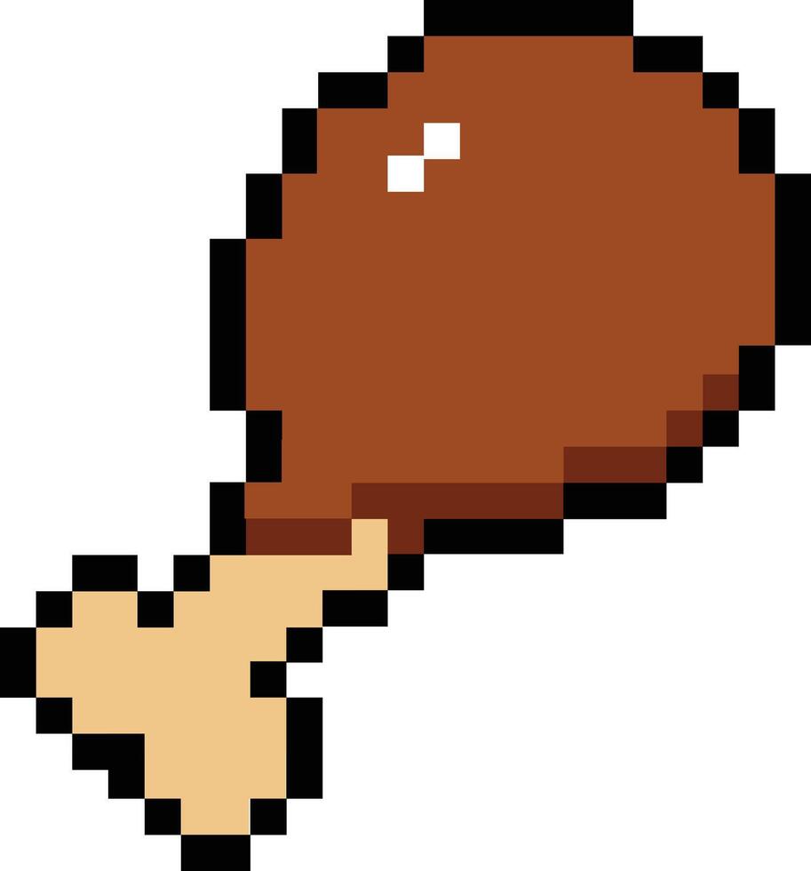 8 bit pixel fried chicken. Delicious chicken. Chicken leg pixel art icon. flat style. vector
