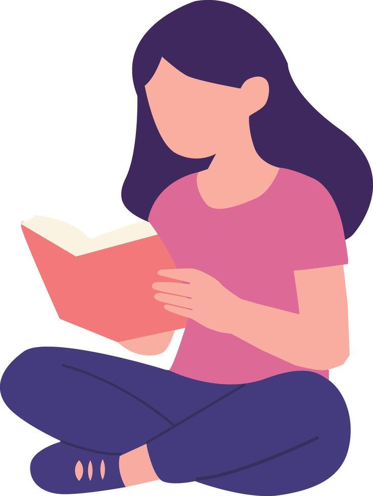 Cute girl reading a book. Teenage girl reading a book. Girl read book sign. vector