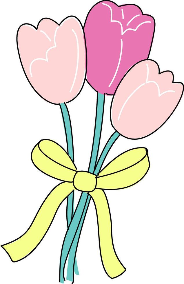 hand drawn tulips with bow vector