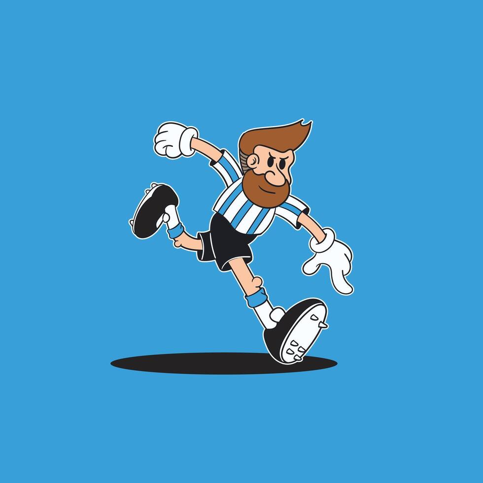 illustration Cartoon Football Player Kicking on blue background vector