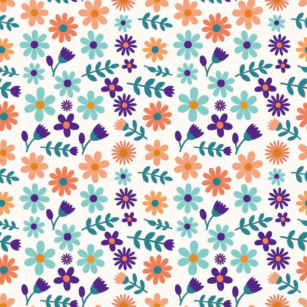 a colorful floral pattern with flowers and leaves vector