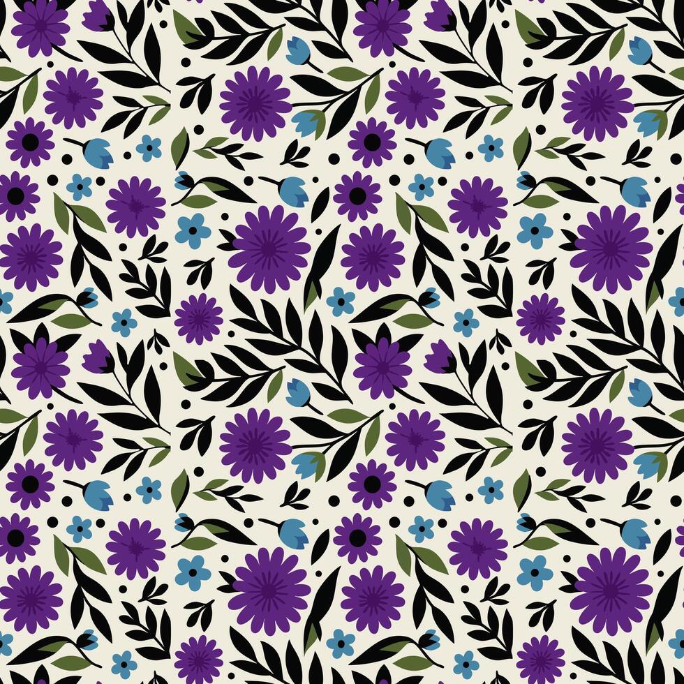 Floral Pattern with Purple and Blue Flowers vector