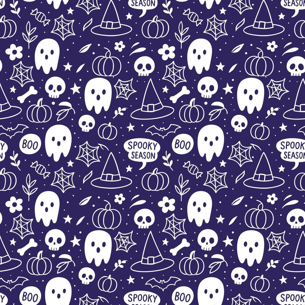 halloween seamless pattern with ghost, pumpkins and other symbols vector