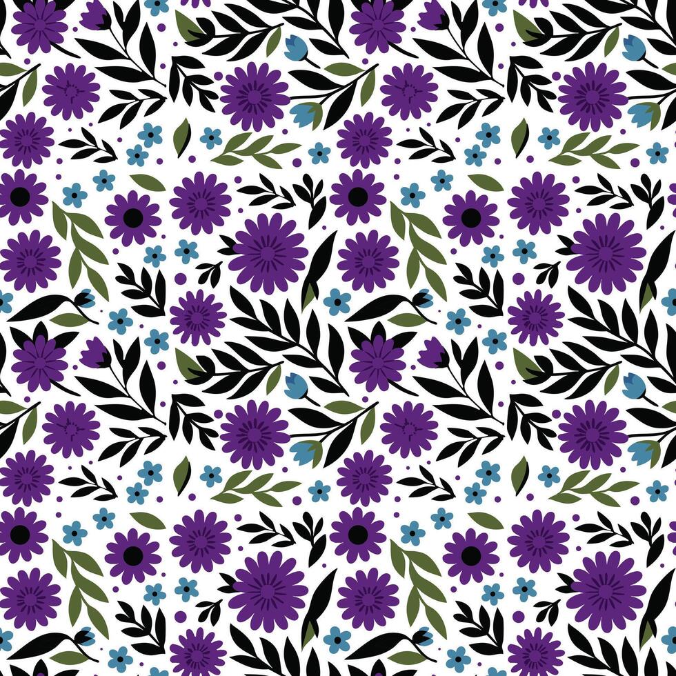 Seamless Floral Pattern with Orange and Purple Flowers vector