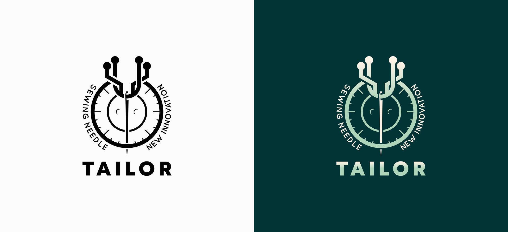 logo design template for tailors featuring a needle innovation technology icon vector