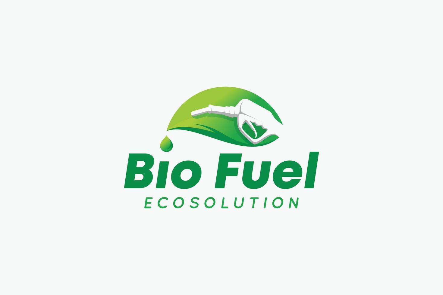 logo design of bio fuel with nozzle in negative space above a green leaf vector