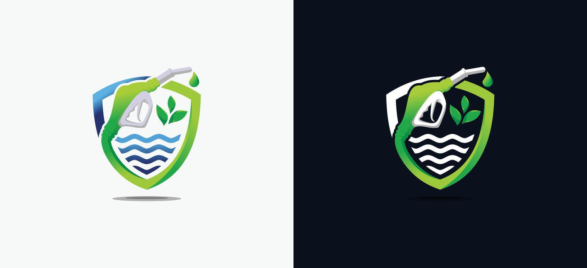 logo design of bio fuel with nozzle forming a creative green shield concept vector