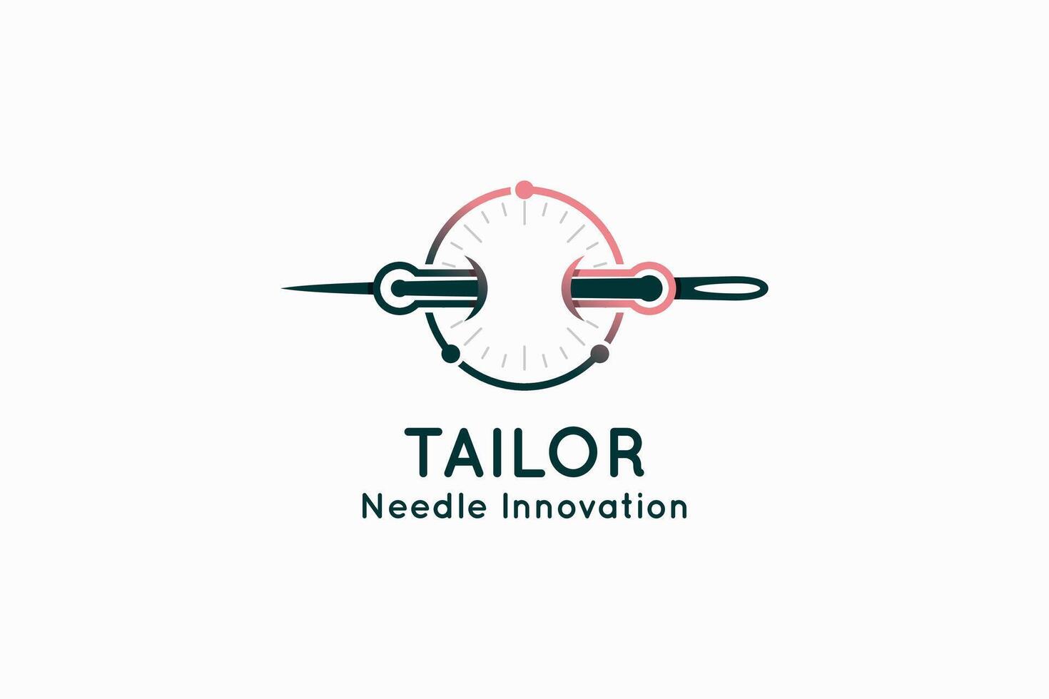 logo design of a tailor with a needle icon representing a technology concept vector