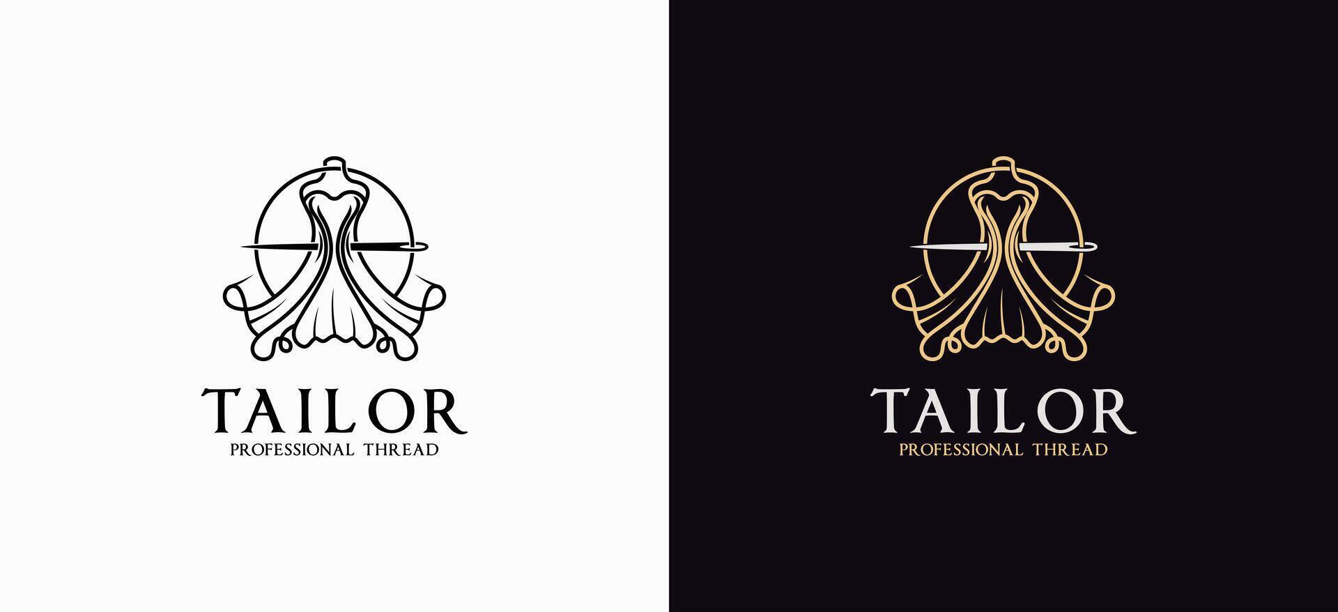 logo illustration of a gown shape for professional tailors with elegant line art vector