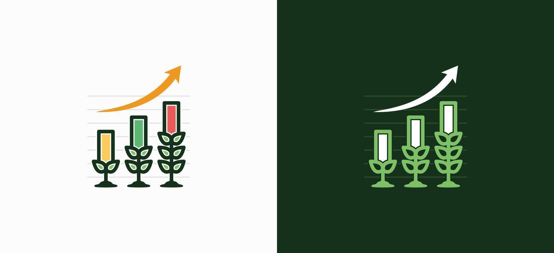 logo illustration of agricultural bar chart showing plant-based investment growth vector