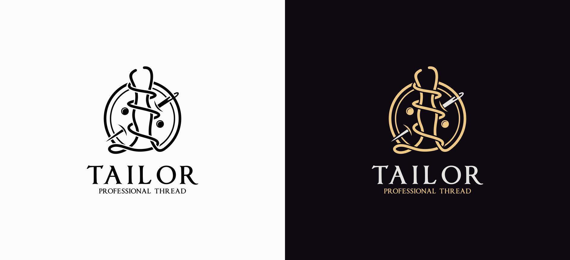 logo design with needle and thread icon forming a stylish tailor brand vector