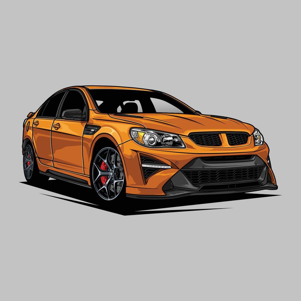 Perspective view orange car illustration for conceptual design vector