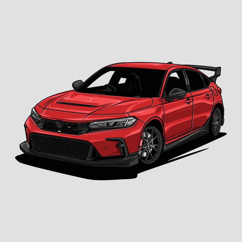 Perspective view Red Mugen car illustration for conceptual design vector