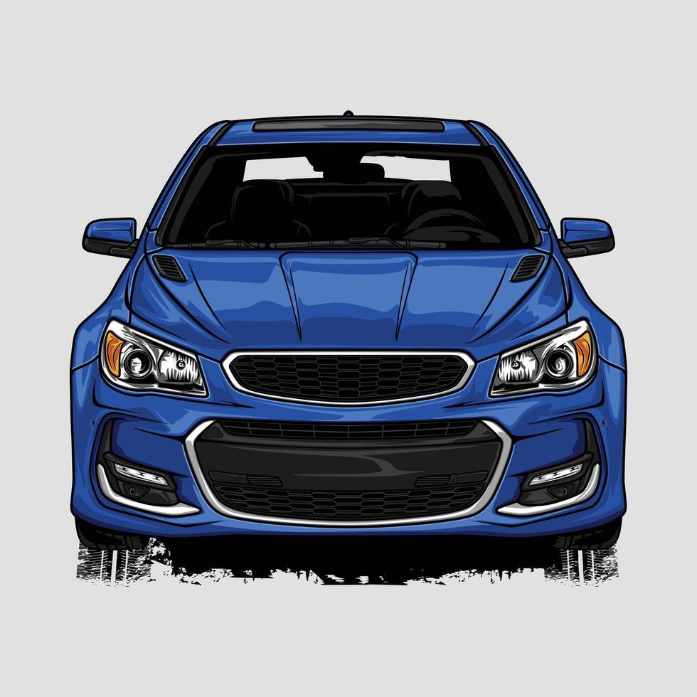 Perspective view Blue Chevy car illustration for conceptual design vector