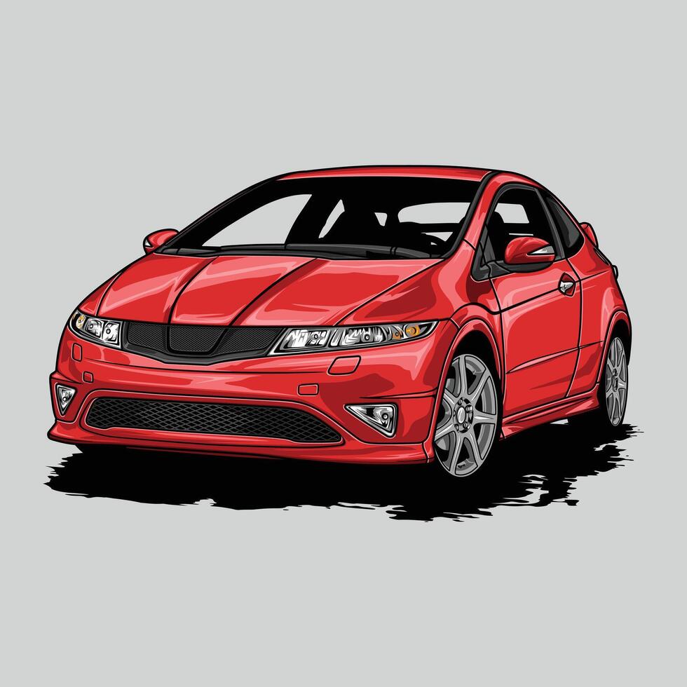 Perspective view Red Civic car illustration for conceptual design vector