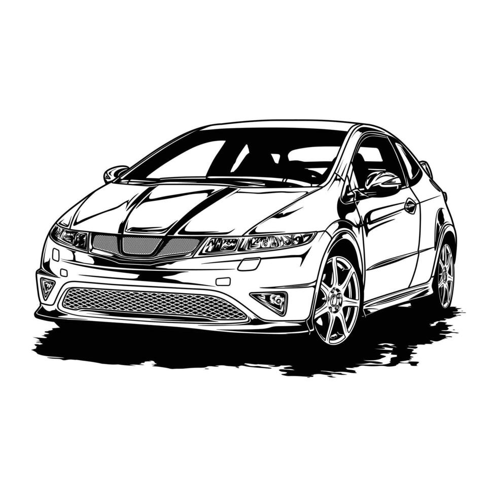 Black and White view Civic car illustration for conceptual design vector