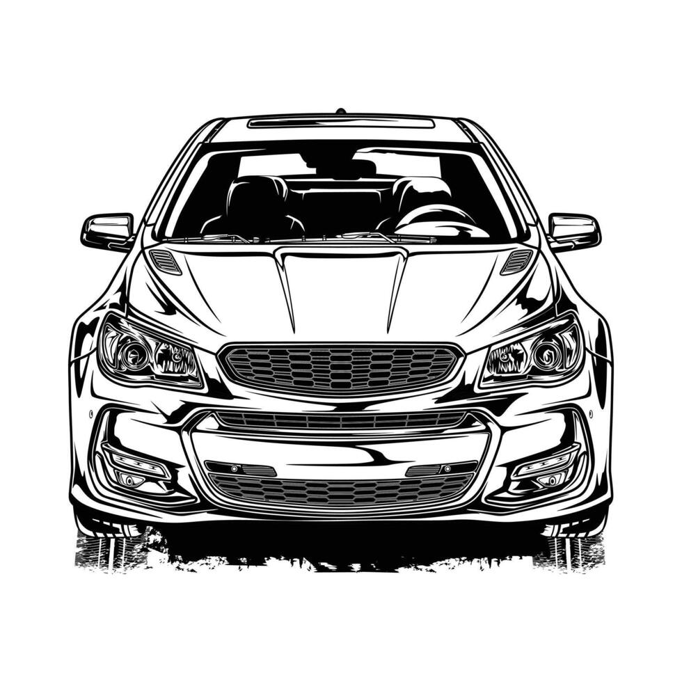 Black and White view Chevy car illustration for conceptual design vector