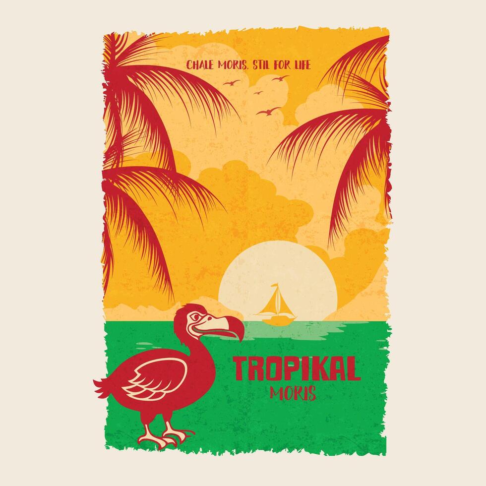 Mauritius Dodo Tropical Island Tshirt Design Sunset, Palm, and Creole Vibes vector