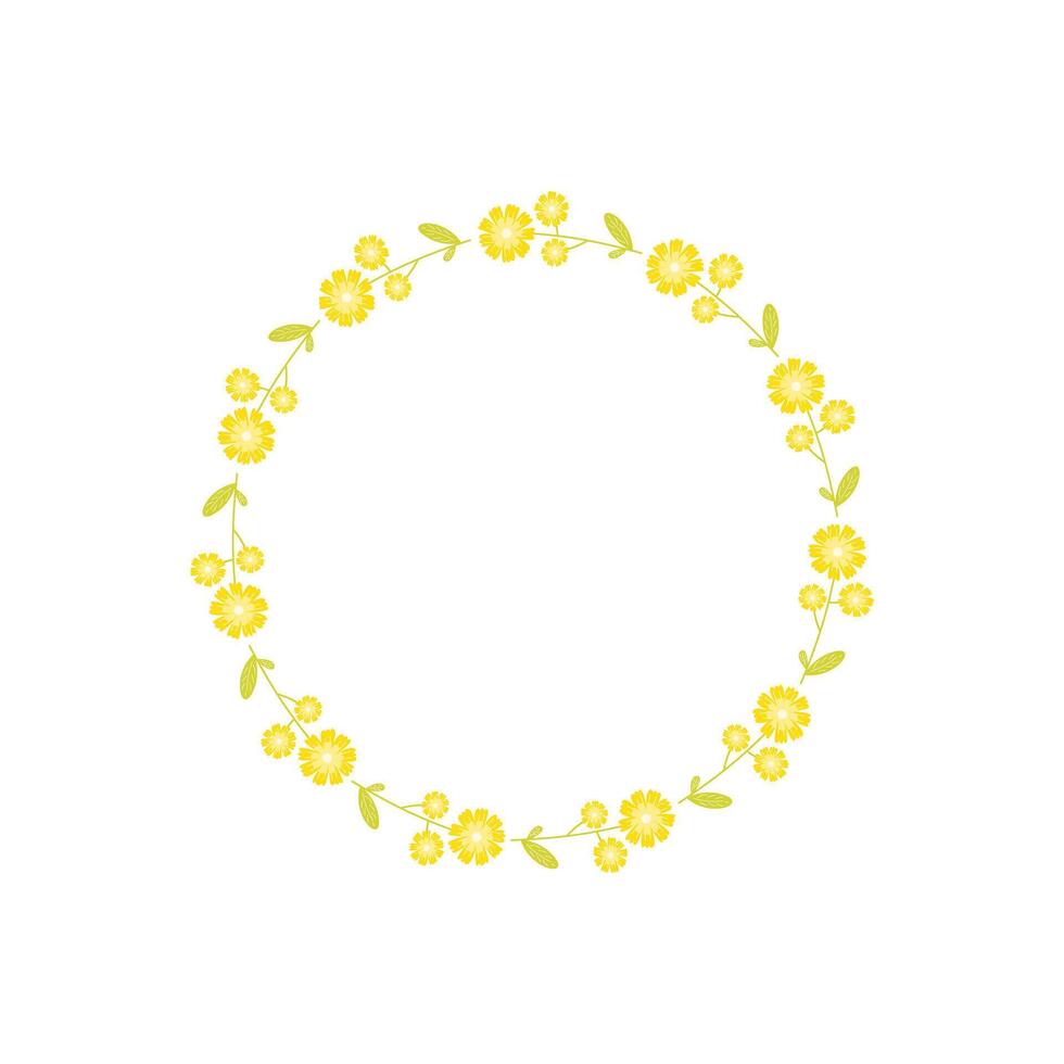 Floral wreath with hand drawn flowers branches and leaves isolated on white background. Round frame. Perfect for wedding invitation, greeting card and so on vector