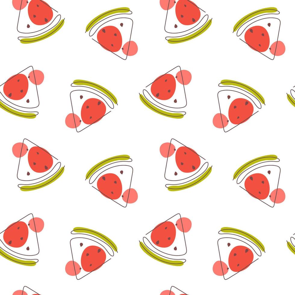 Watermelon seamless pattern in one continuous line drawing style. Summer fruit seamless pattern for clothing, textile, fabric, cover, background, packaging design and so on. Summer print vector