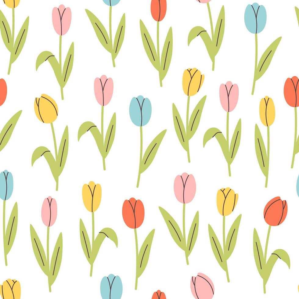 Gentle seamless pattern with tulip flowers. Cute minimalist print. Printing on textiles, wallpaper, wrapping paper. vector