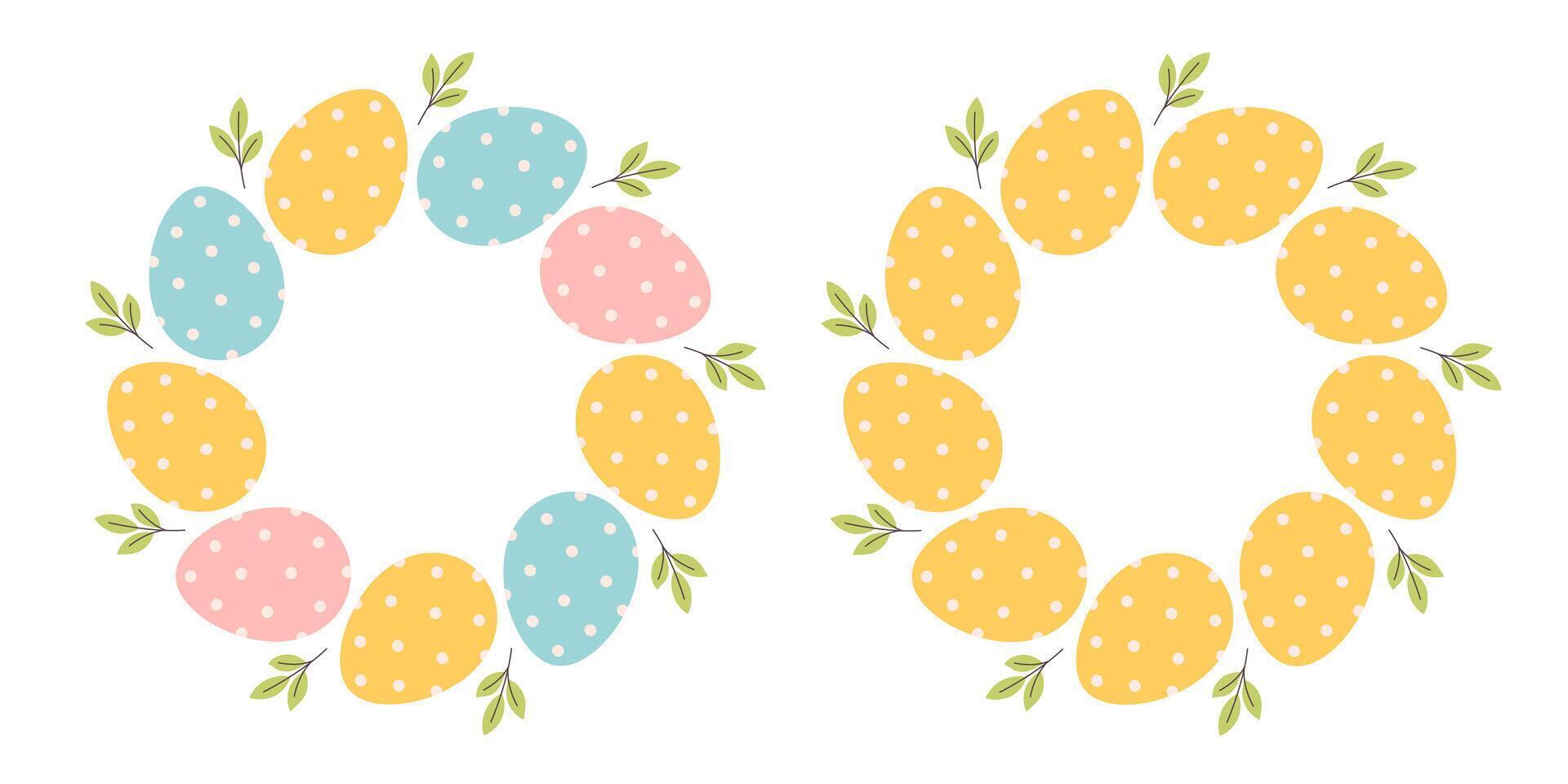 Easter eggs circle frame set. Cute hand drawn Easter eggs round frame in doodle style. Circular template vector