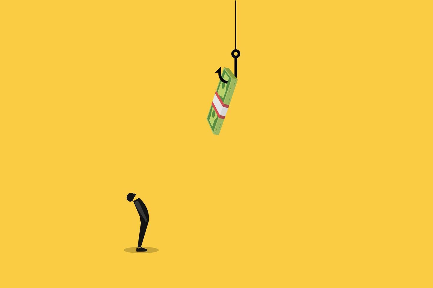 Businessman standing looking money. concept of scams or financial crimes to get money faster vector