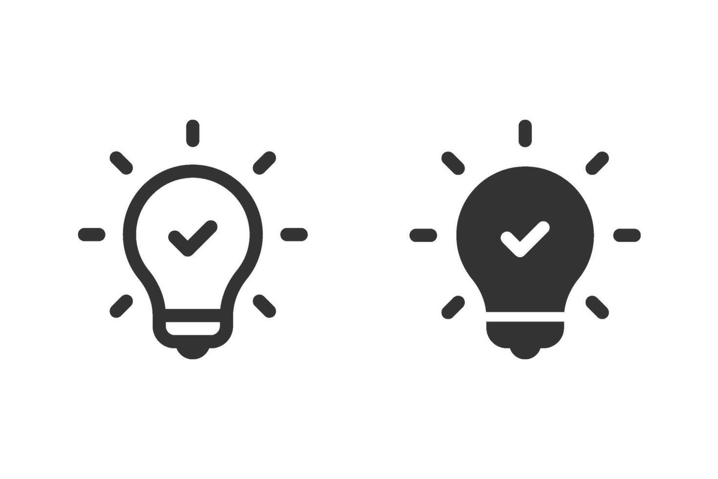 Light Bulb with checkmark icon set. representing a quick tip, successful idea, solution, or approved concept. illustration vector
