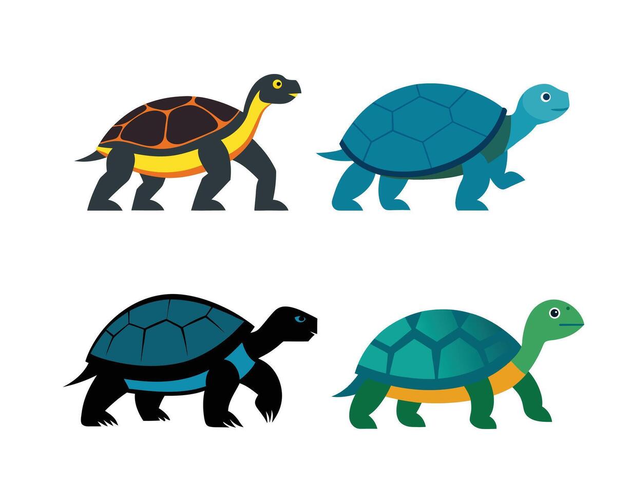 turtle walking silhouette flat vector