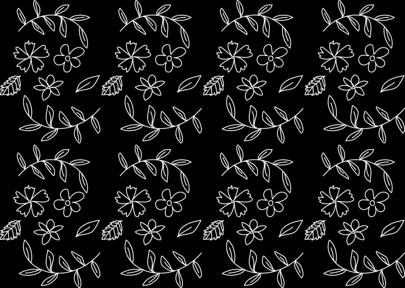 Seamless floral pattern in white color in doodle style on black background vector