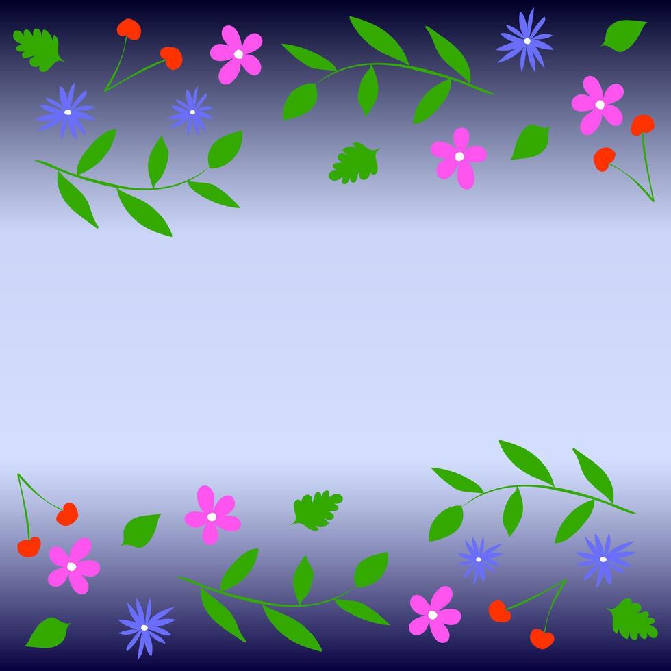 Abstract gradient background decorated with bright colored pattern in the form of flowers and leaves vector