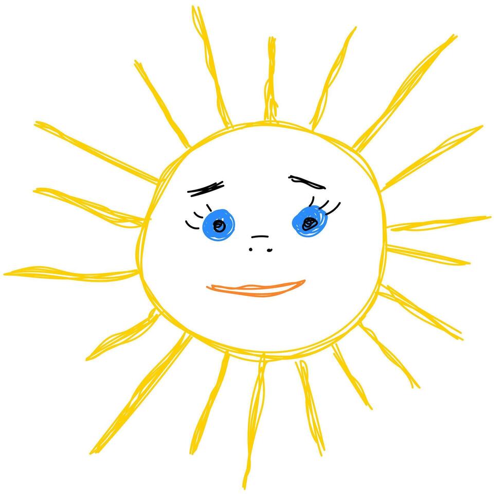Children's drawing of the sun in doodle style vector